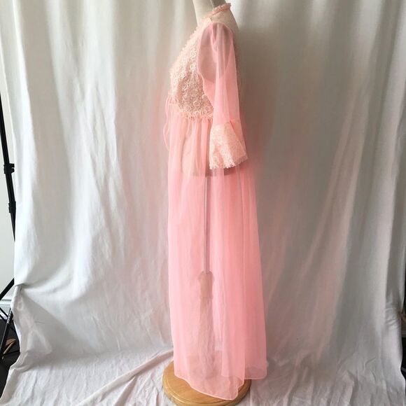 Vintage bright pink nylon lace  robe size S - Picture 6 of 10